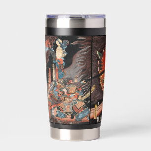 Vintage-japanisches Triptychon: Samurai vs. Oni-Kö Thermobecher