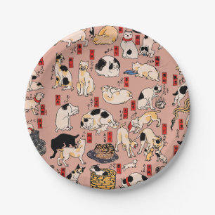Vintage Japanisches Ukiyo-e-Katzenmuster: Kuniyosh Pappteller