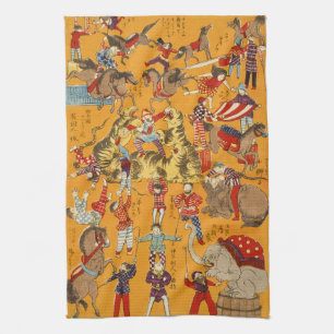 Vintage Japanisches Zirkusplakat Ukiyo-e Kunst Geschirrtuch