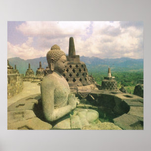Vintage Java, Borobodur-Tempel, Buddha-Figur Poster