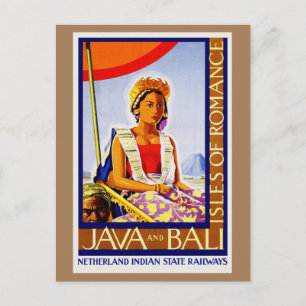 Vintage Java und Bali Indonesien mit der Bahn Postkarte