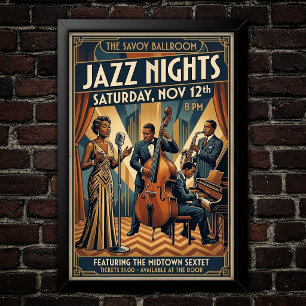 Vintage-Jazz-Kunstplakat aus den 1930er Jahren Poster