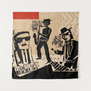 Vintage-Jazzband-Plakat: Cooles Design Wandteppich