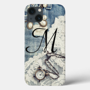 Vintage Jeans Victorian Spitze Monogramm IPAD Hüll Case-Mate iPhone Hülle