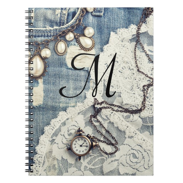Vintage Jeans Viktorianisch Monogram Urheber Notizblock (Vorderseite)