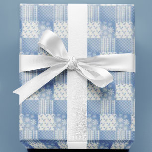 Vintage Jeansblau Cremeweiß Patchwork Geschenkpapier