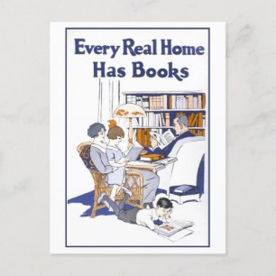 Vintage "Jedes echte Zuhause hat Bücher" Poster Postkarte