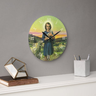 Vintage Jesus Christus der Hirte mit Baby-Lamm Große Wanduhr