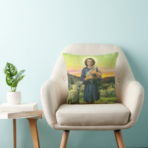 Vintage Jesus Christus der Hirte mit Baby-Lamm Kissen