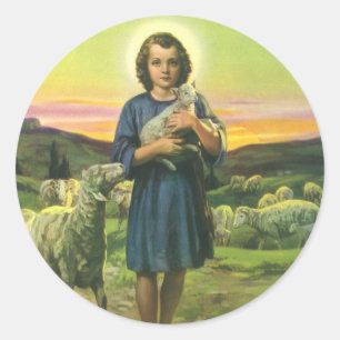 Vintage Jesus Christus der Hirte mit Baby-Lamm Runder Aufkleber