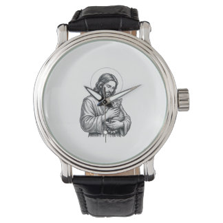 Vintage Jesus hält Katzen Gravur Grafik_1 Armbanduhr