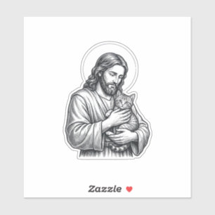 Vintage Jesus hält Katzen Gravur Grafik_1 Aufkleber
