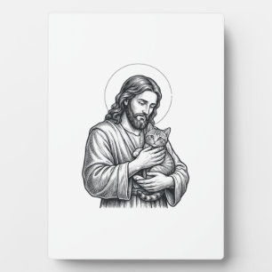 Vintage Jesus hält Katzen Gravur Grafik_1 Fotoplatte