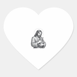 Vintage Jesus hält Katzen Gravur Grafik_1 Herz-Aufkleber