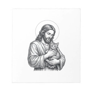 Vintage Jesus hält Katzen Gravur Grafik_1 Notizblock