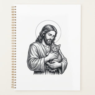 Vintage Jesus hält Katzen Gravur Grafik_1 Planer