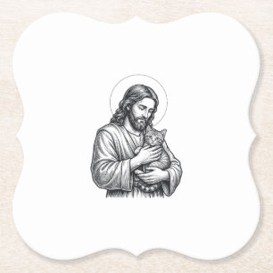 Vintage Jesus hält Katzen Gravur Grafik_1 Untersetzer
