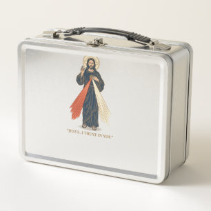 Vintage Jesus, ich vertraue auf dich, religiöser V Metall Brotdose