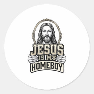 Vintage Jesus Is My Homeboy Gravur Vektor Design Runder Aufkleber