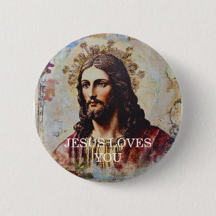 Vintage Jesus liebt dich Button