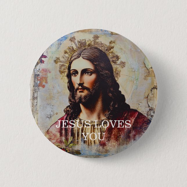 Vintage Jesus liebt dich Button (Vorderseite)