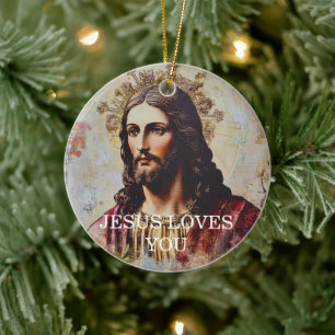 Vintage Jesus liebt dich Keramik Ornament
