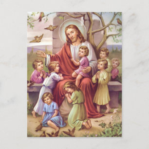 Vintage Jesus mit Kindern Feiertagspostkarte