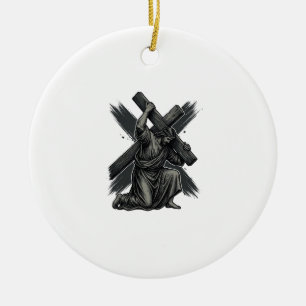 Vintage-Jesus-mit-Kreuz-tragend-christliche-Vektor Keramik Ornament