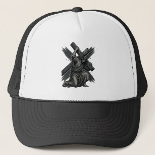Vintage-Jesus-Tragekreuz-christliche-Vektor-Kunst Truckerkappe