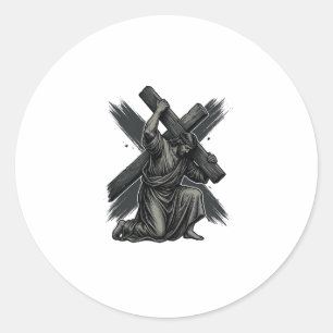 Vintage Jesus trägt das Kreuz christliche Vektorgr Runder Aufkleber