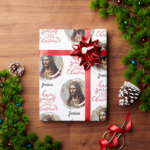 Vintage Jesus Weihnachten anpassbarer Name Geschenkpapier