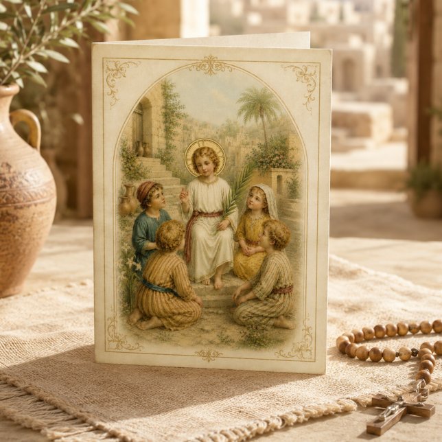 Vintage Jesuskind mit Kindern religiös  Karte (Von Creator hochgeladen)