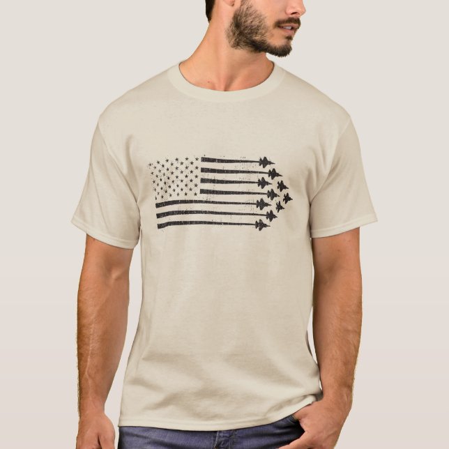 Vintage Jet-Contrails-amerikanische Flagge des T-Shirt (Vorderseite)