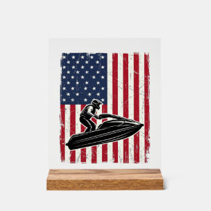 Vintage-Jet-Ski-Amerikanische-Flagge-Vektor-Shirt- Acrylschild