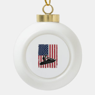 Vintage-Jet-Ski-Amerikanische-Flagge-Vektor-Shirt- Keramik Kugel-Ornament