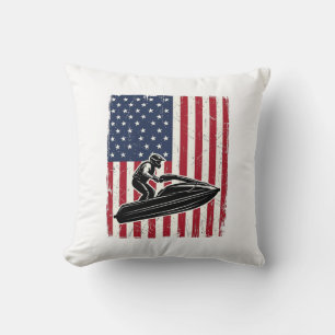 Vintage-Jet-Ski-Amerikanische-Flagge-Vektor-Shirt- Kissen