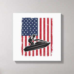 Vintage-Jet-Ski-Amerikanische-Flagge-Vektor-Shirt- Leinwanddruck