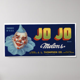 Vintage Jo Jo Clown Melons Fruchtkäfige Labels Poster