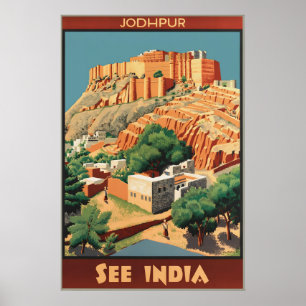 Vintage Jodhpur Indien Reiseplakat Mehrangarh Poster