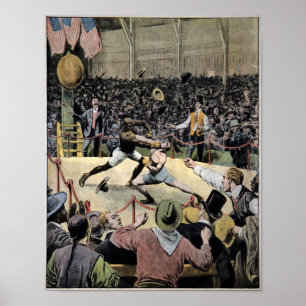 Vintage Johnson Jeffries Fight Illustration Poster