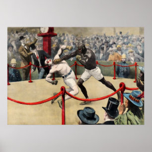 Vintage Johnson Jeffries Fight Illustration Poster