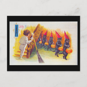 Vintage Jolly Halloween-Karte Schwarze Katzen Postkarte