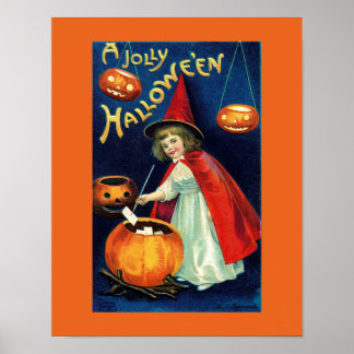 Vintage Jolly Halloween-Mädchen-Hexenplakat Poster