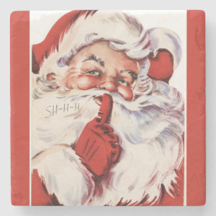 Vintage Jolly Old Santa Shhh Red Stone Untersetzer