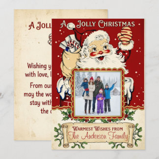 Vintage Jolly Santa Foto Feiertagskarte