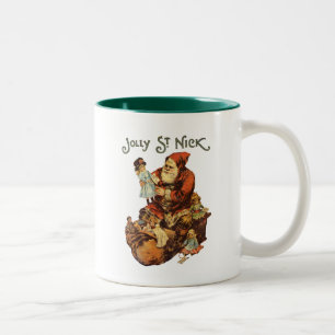 Vintage Jolly St. Nick Kunst Santa Weihnachten Zweifarbige Tasse