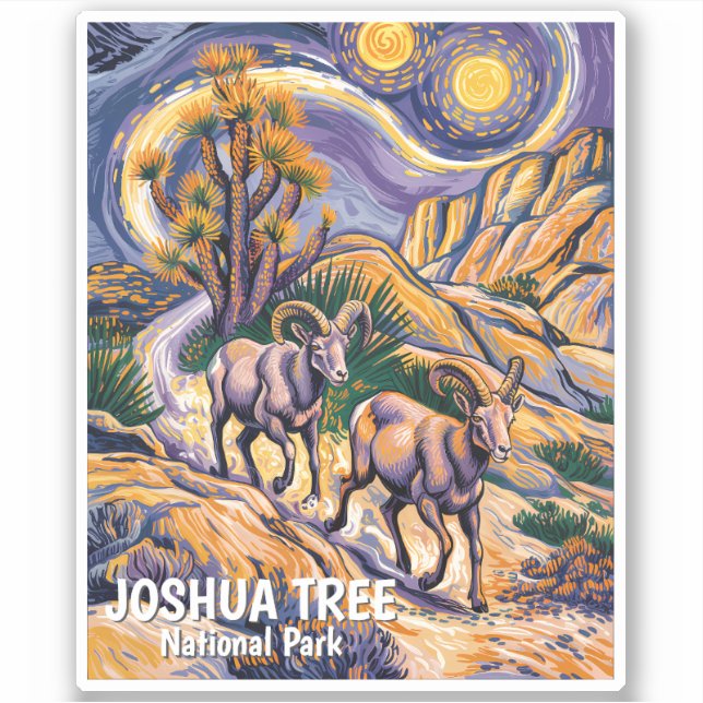 Vintage Joshua Tree Scenery Wildlife Sheep Custom  Aufkleber (Vorderseite)