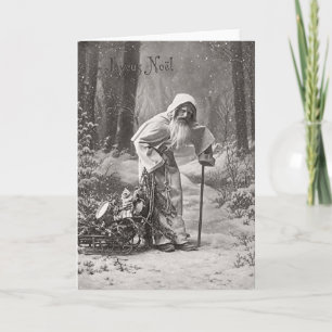 Vintage Joyeux Noël Père Noël im schneebedeckten W Feiertagskarte