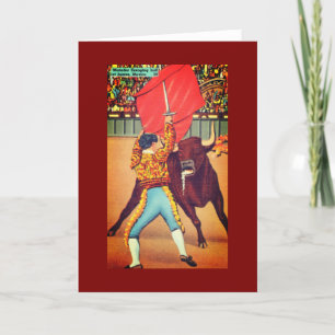 Vintage Juarez, Mexiko Matador mit Cape & Stier Dankeskarte