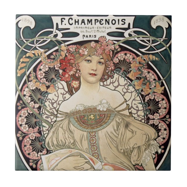 Vintage Jugendstil Alphonse Mucha Fliese (Vorderseite)